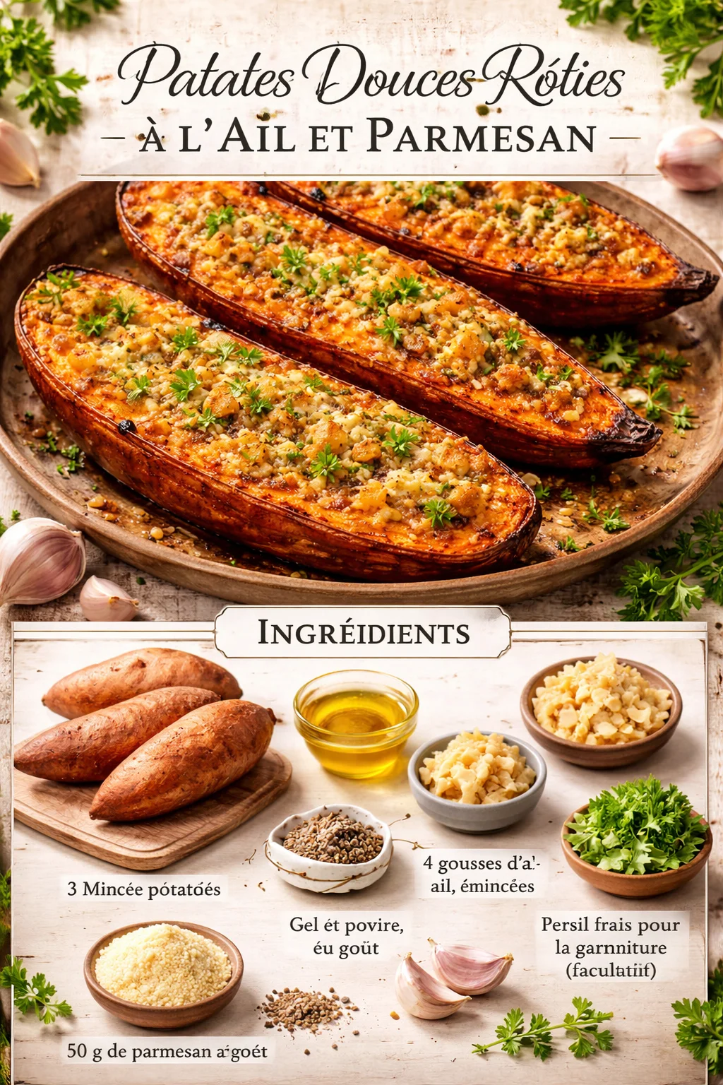 Roasted Sweet Potatoes with Garlic and Parmesan