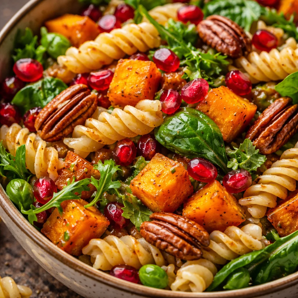 Salade de Pâtes d'Automne avec légumes colorés et vinaigrette