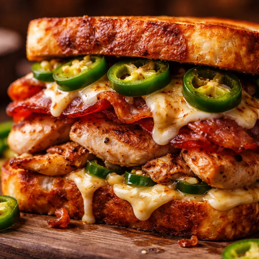 Sandwich poulet, bacon et jalapeño épicé savoureux pour un repas délicieux