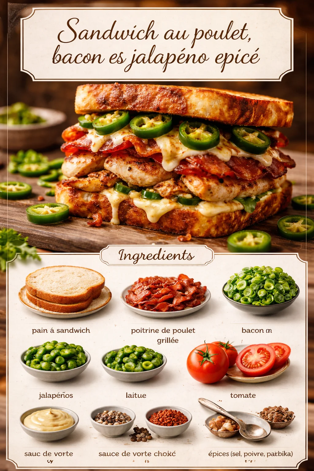 Sandwich au poulet, bacon et jalapeño épicé