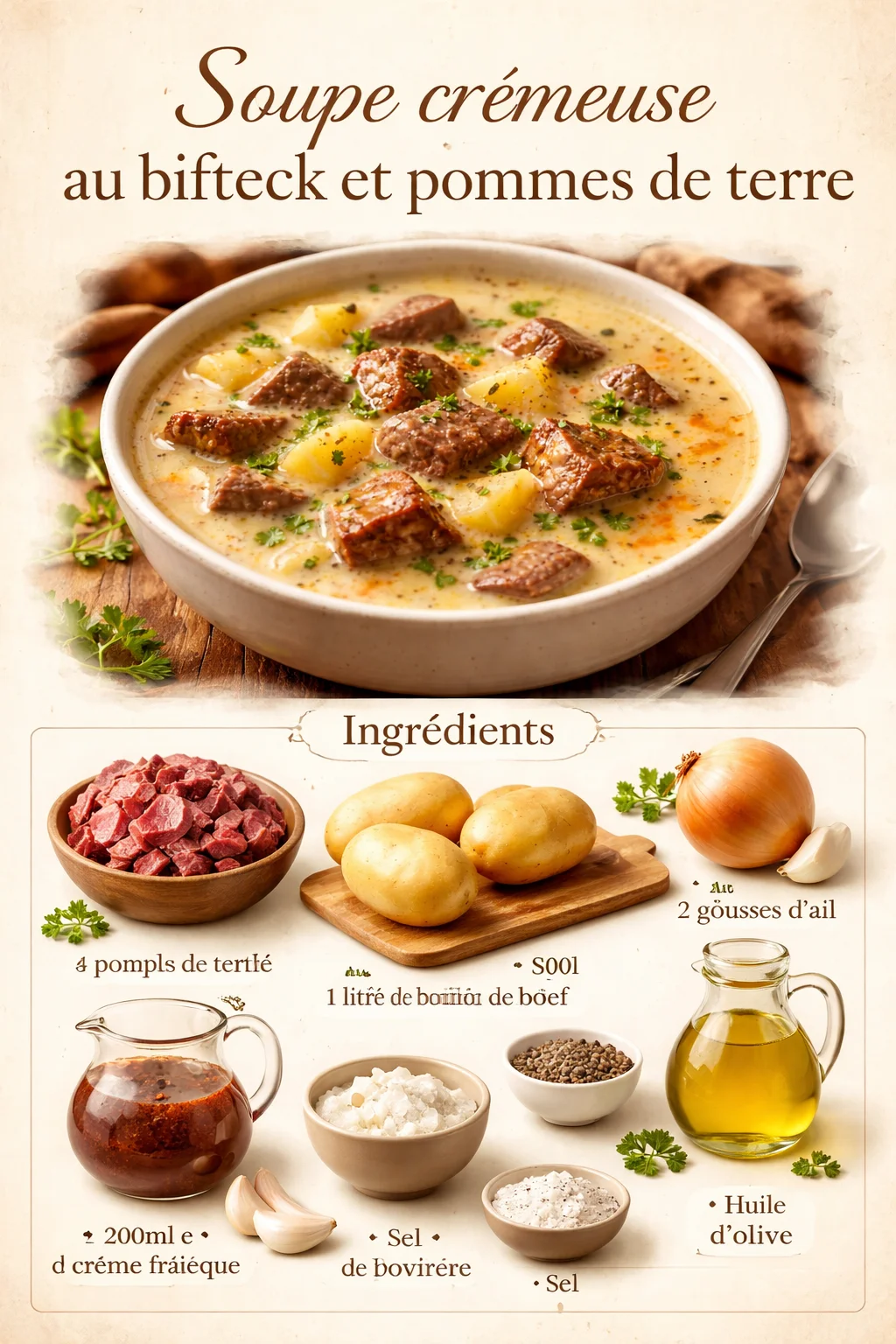 Soupe crémeuse au bifteck et pommes de terre