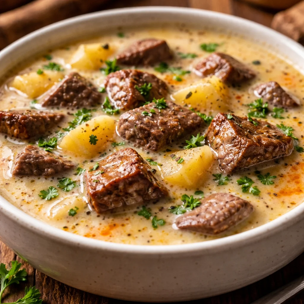 Soupe crémeuse au bifteck et pommes de terre