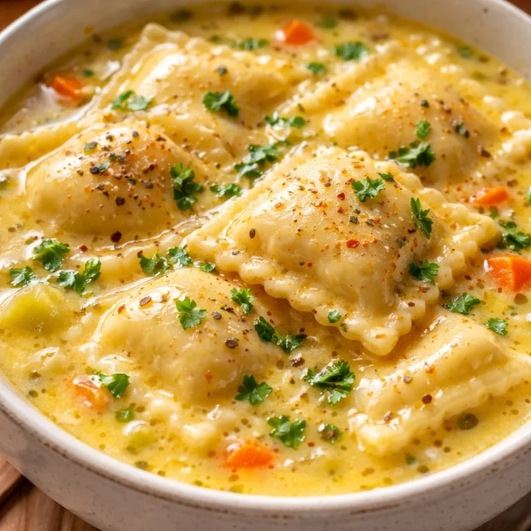 Soupe crémeuse aux raviolis servie dans un bol chaleureux