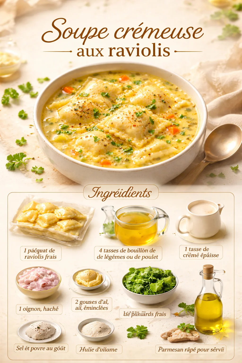 Soupe crémeuse aux raviolis