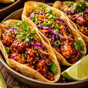 Tacos au Poulet Teriyaki et Wontons garnis de saveurs savoureuses