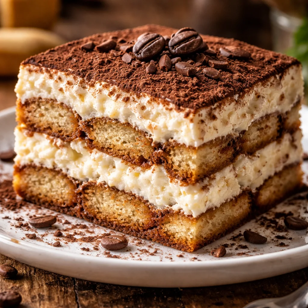 Tiramisu au cottage cheese, un dessert crémeux et léger en photo.