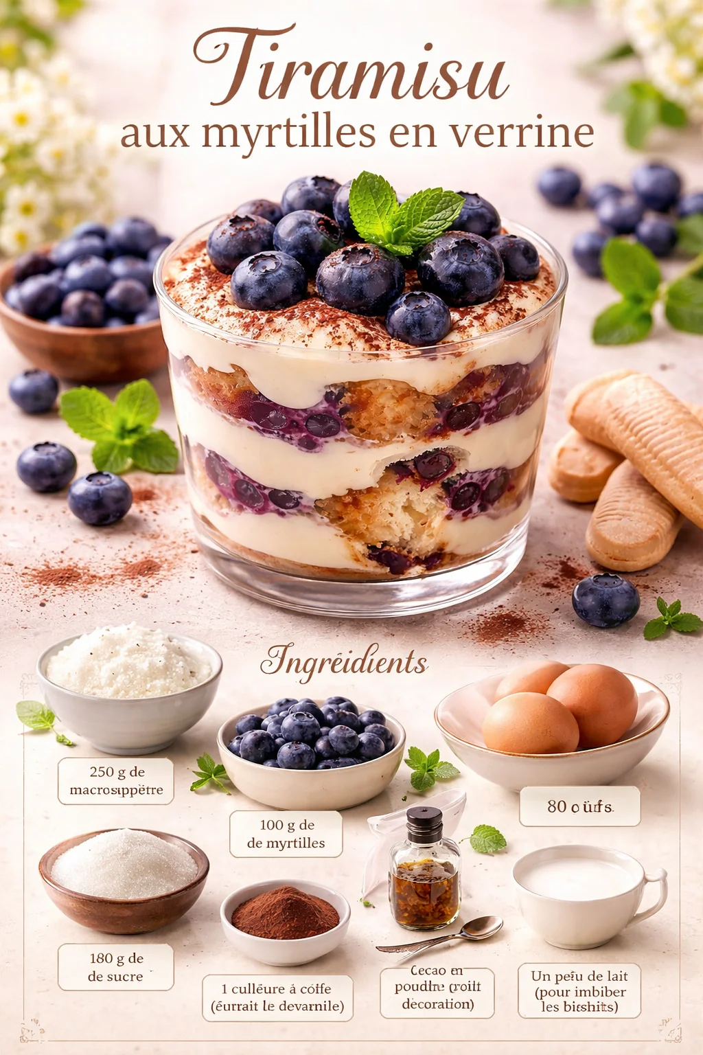 Tiramisu aux myrtilles en verrine