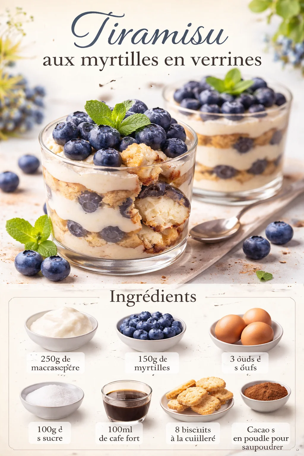 Tiramisu aux myrtilles en verrines