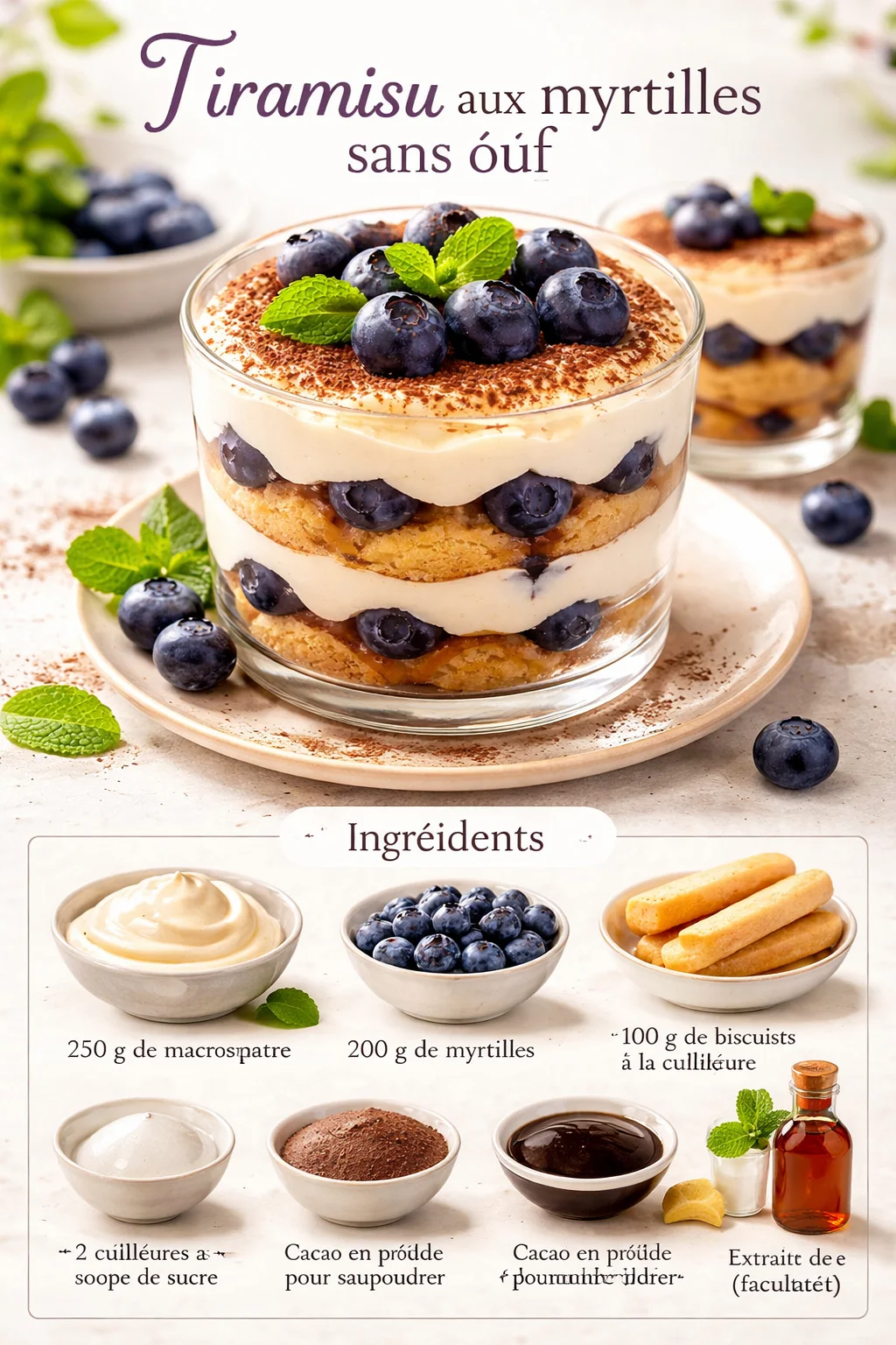 Tiramisu with blueberries without egg