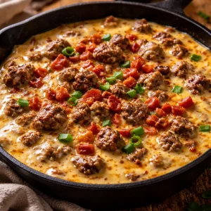 Trempette queso au bœuf servie dans un bol avec des chips