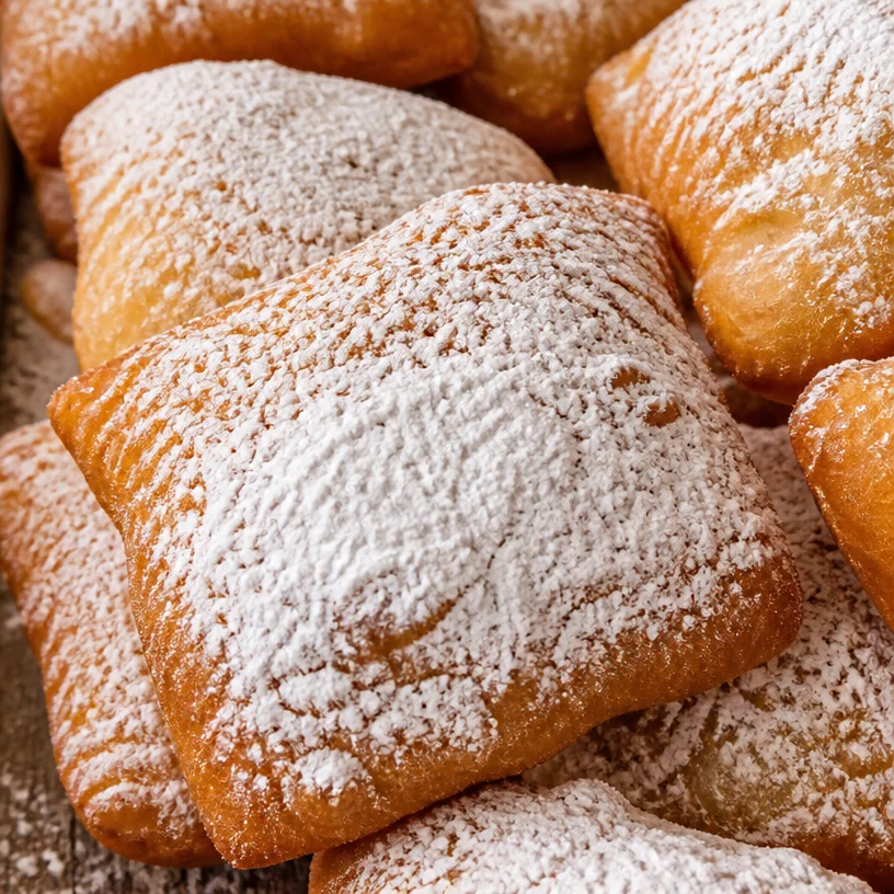 Assortiment de beignets chauds saupoudrés de sucre glace