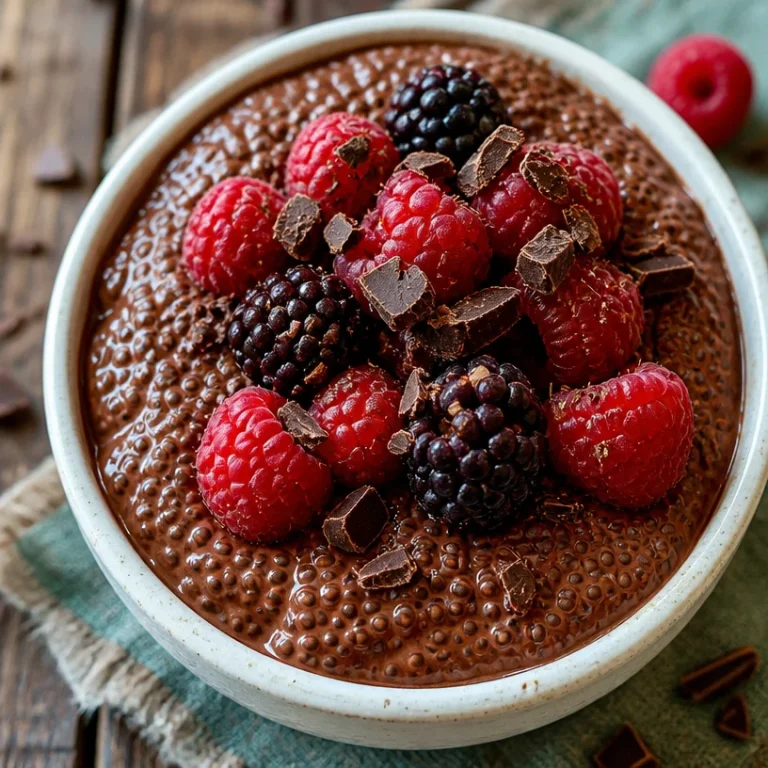 Pudding de chia au chocolat et framboises, dessert sain et délicieux
