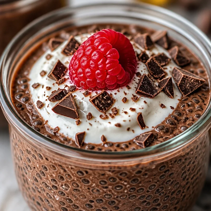 Pudding de chia au chocolat sain, garniture chocolatée et fruits frais