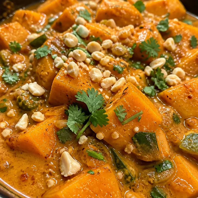 Curry de patates douces thaïlandais avec épices et ingrédients frais