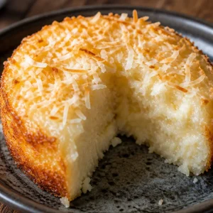 Gâteau fondant noix de coco présenté sur une assiette