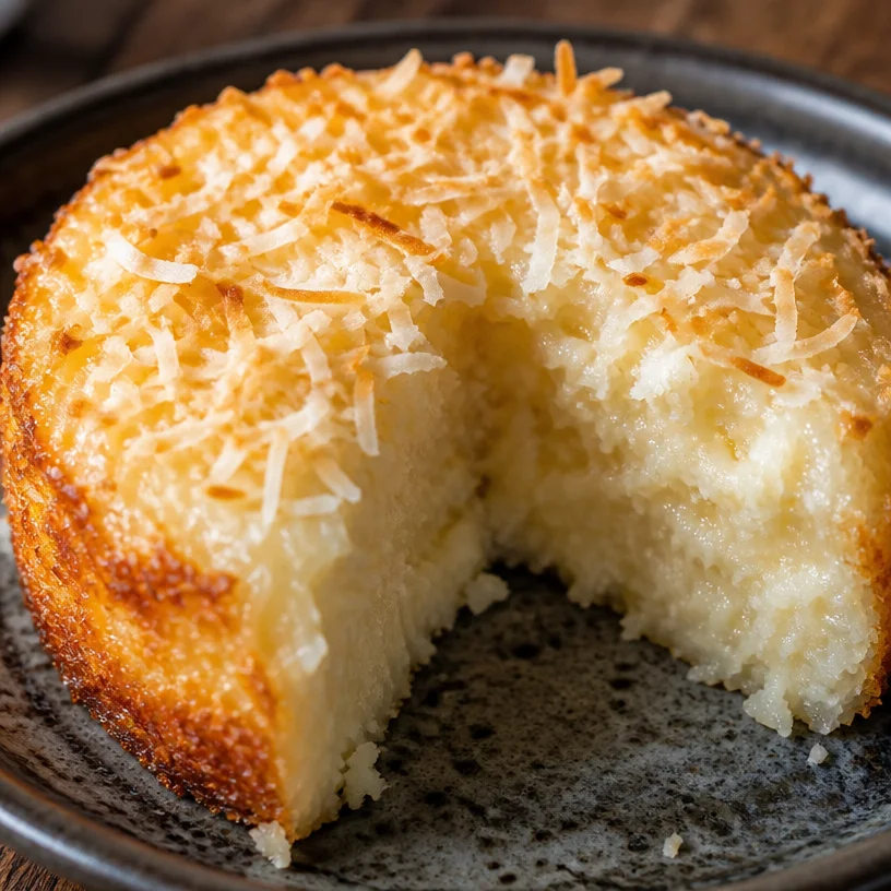 Gâteau fondant noix de coco présenté sur une assiette