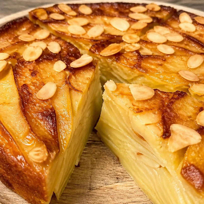 Gâteau invisible aux pommes sans lactose servi en tranches