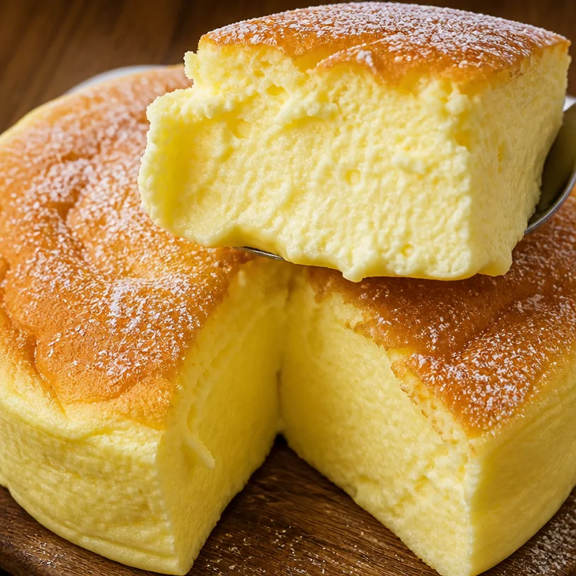 Gâteau Nuage Japonais à 3 Ingrédients, léger et délicat sur une assiette.