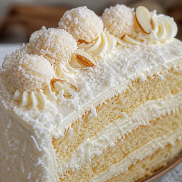 Gâteau Raffaello à la noix de coco avec des noix de coco râpées sur le dessus
