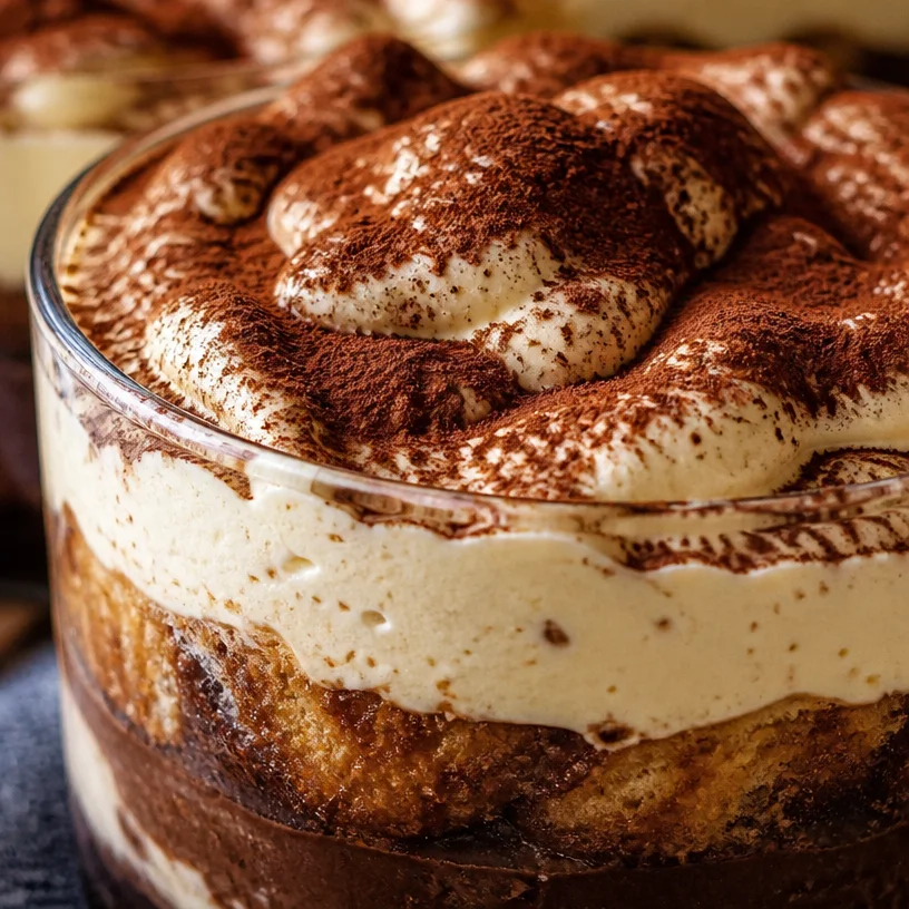 Mousse Tiramisu Indulgente au chocolat et café dans un verre élégant