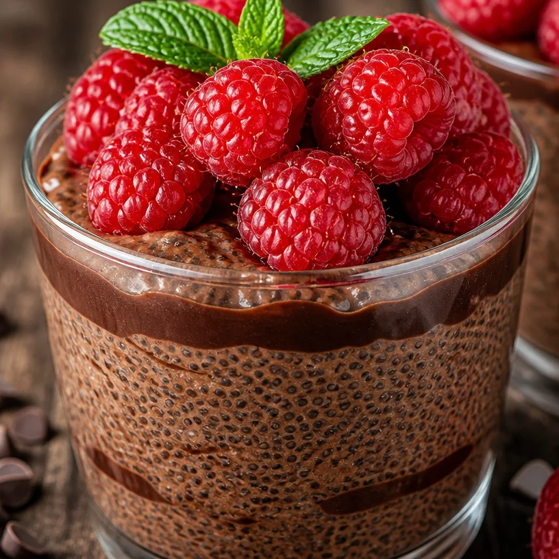 Pudding au chocolat et graines de chia servi dans un bol