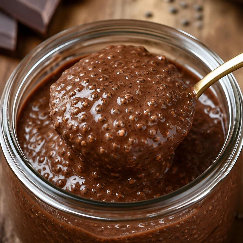 Pudding Chia au Chocolat Velouté, un dessert crémeux et rafraîchissant