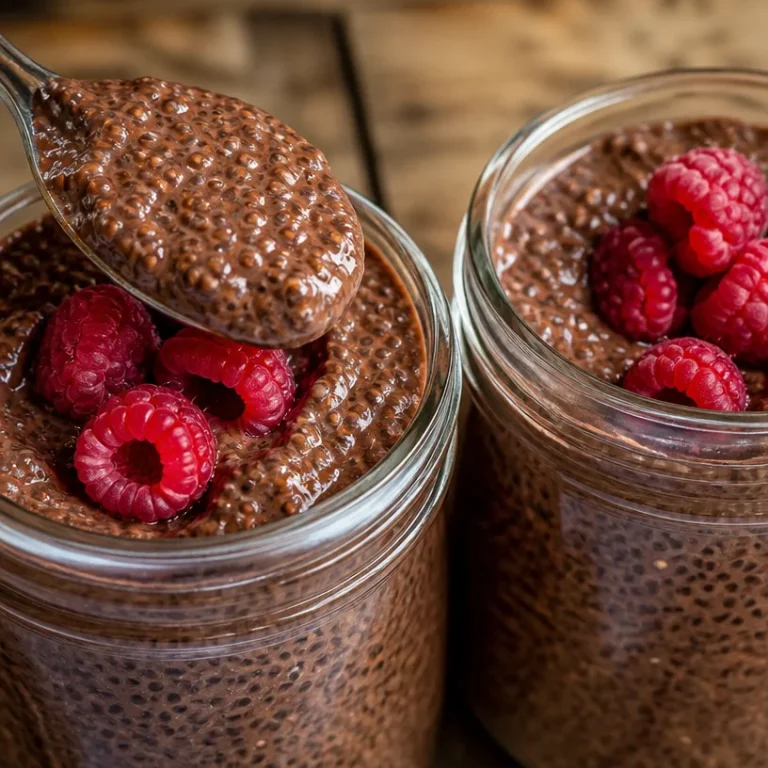 Pudding de chia au chocolat crémeux et gourmand dans un bol.