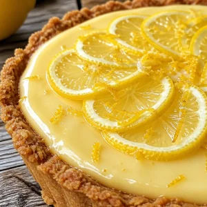Tarte au Citron Sans Cuisson garnie de zestes de citron et de crème onctueuse.