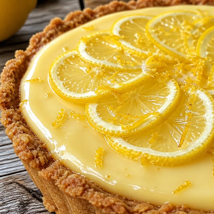 Tarte au Citron Sans Cuisson garnie de zestes de citron et de crème onctueuse.