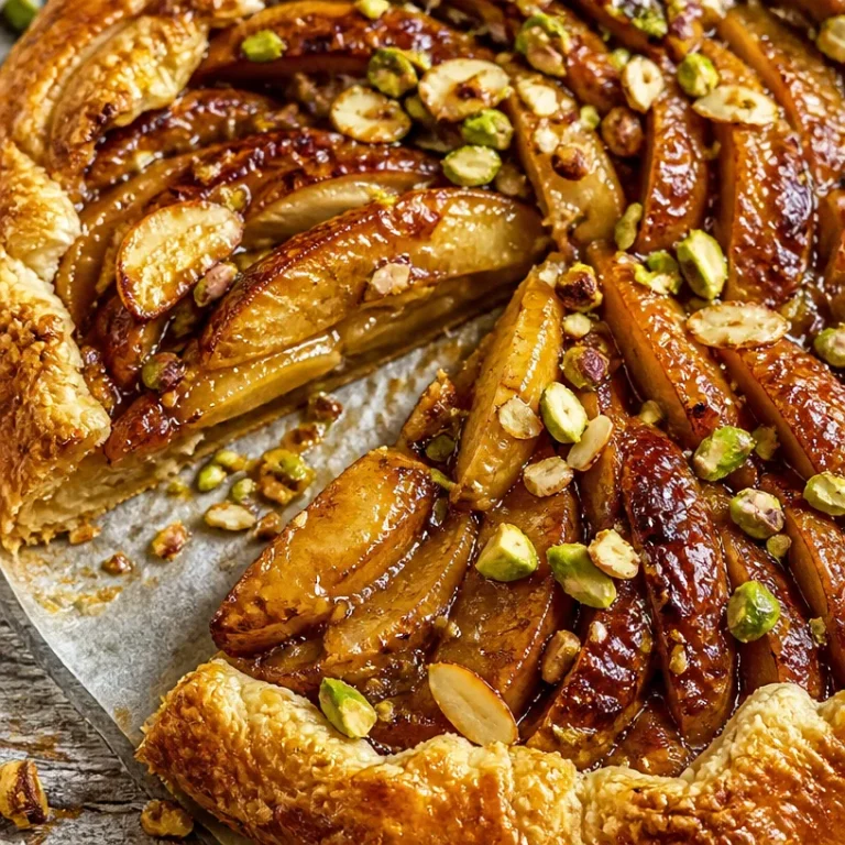 Tarte aux pommes caramélisées garnie de pistaches et amandes