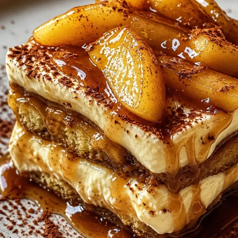 Tiramisù caramel beurre salé avec des pommes poêlées sur une assiette élégante