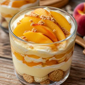 Trifle mousse aux pêches d'été, un dessert frais et délicieux