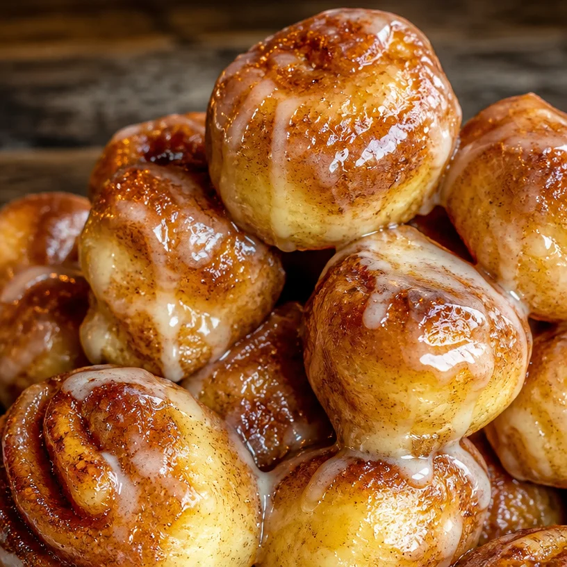 Bouchées sucrées de rouleaux de cannelle fraîchement cuites