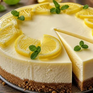 Cheesecake au citron crémeux avec une croûte légère et citronnée
