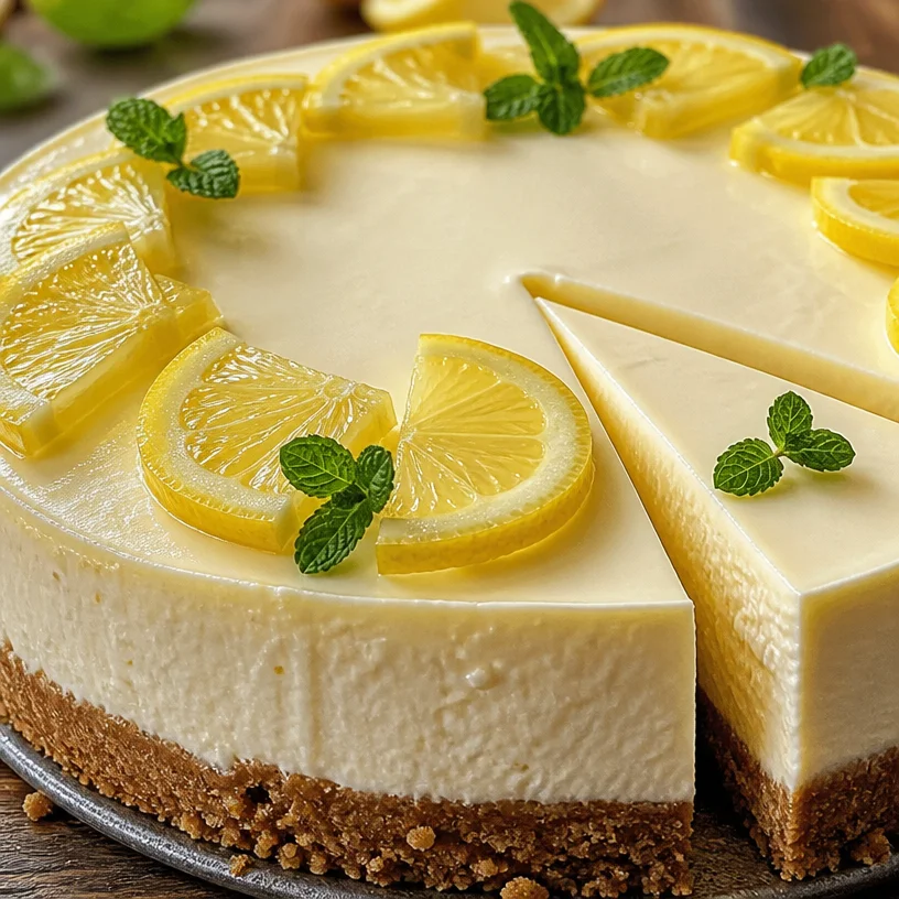 Cheesecake au citron crémeux avec une croûte légère et citronnée