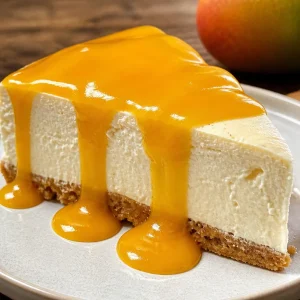 Cheesecake léger aux saveurs exotiques, garniture colorée sur un fond croustillant