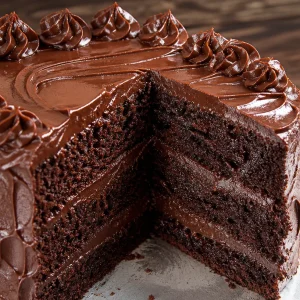 Gâteau fudge au chocolat riche et moelleux, parfait pour les amateurs de chocolat.