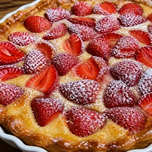Flaugnarde aux fraises dorée et appétissante, parfait dessert aux fruits