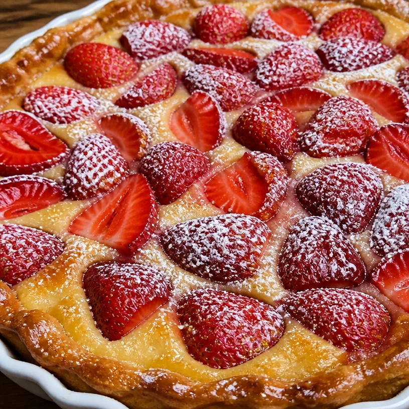 Flaugnarde aux fraises dorée et appétissante, parfait dessert aux fruits