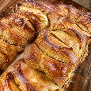 Focaccia aux pommes sucrées au levain fraîchement cuite