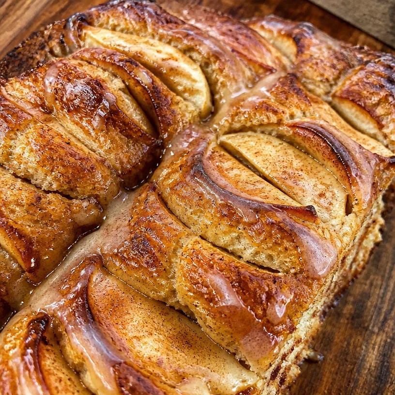Focaccia aux pommes sucrées au levain fraîchement cuite