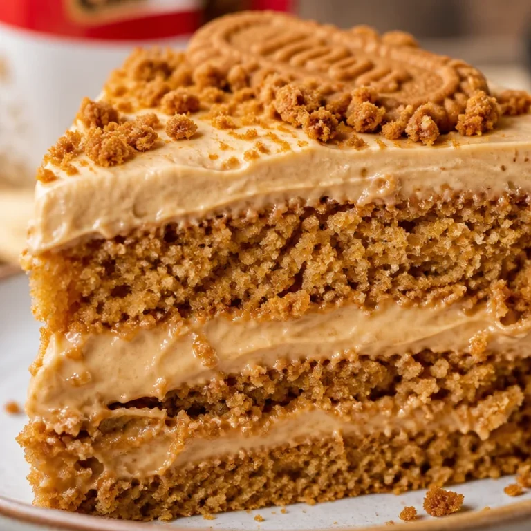 Gâteau Biscoff décoré avec des morceaux de biscuits Biscoff.