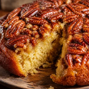 Gâteau Caramélisé aux Noix de Pécan, dessert gourmand et savoureux.