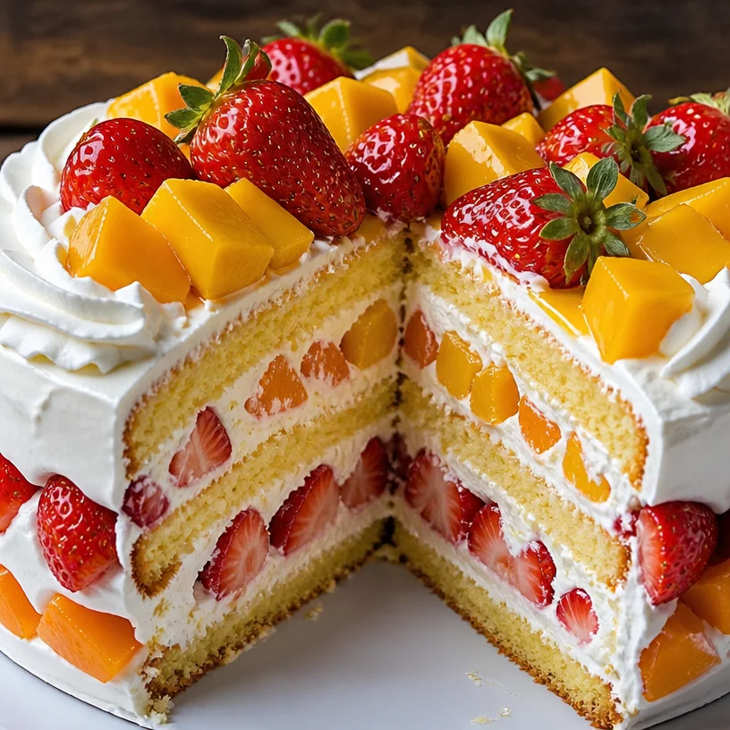 Gâteau split aux fraises et mangues, un dessert coloré et fruité