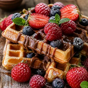 Dégustation de gaufres maison croustillantes et dorées sur une assiette.