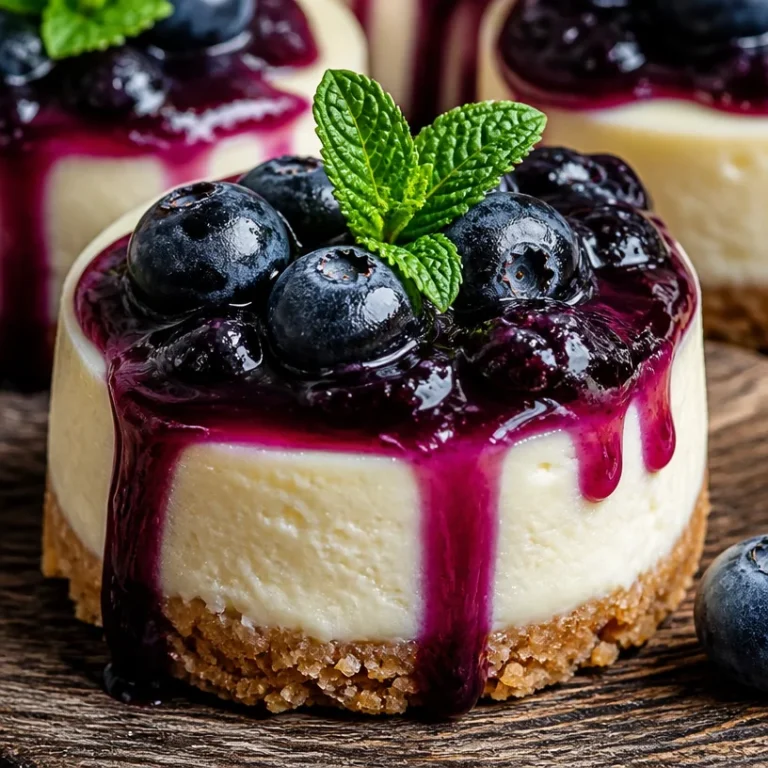 Mini cheesecakes aux myrtilles présentés sur une assiette