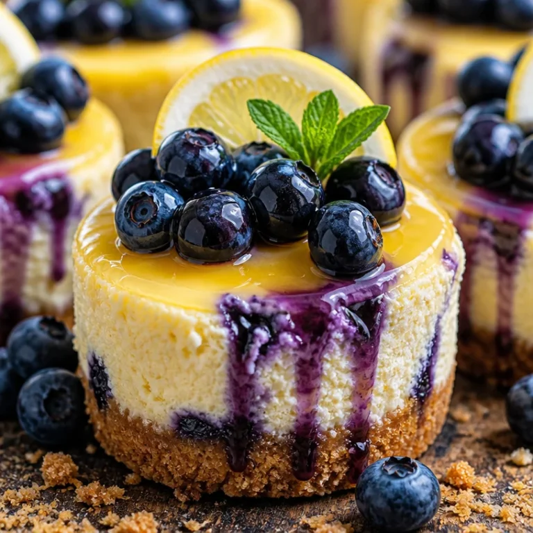 Mini cheesecakes au citron et myrtilles sur une assiette blanche