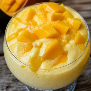 Mousse à la mangue onctueuse dans un bol en verre