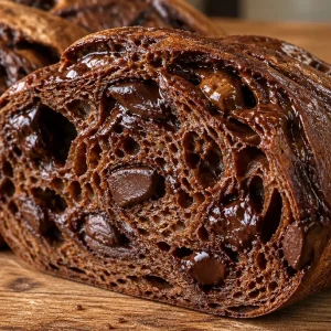 Pain au levain double chocolat croustillant et moelleux, parfait pour les gourmands.