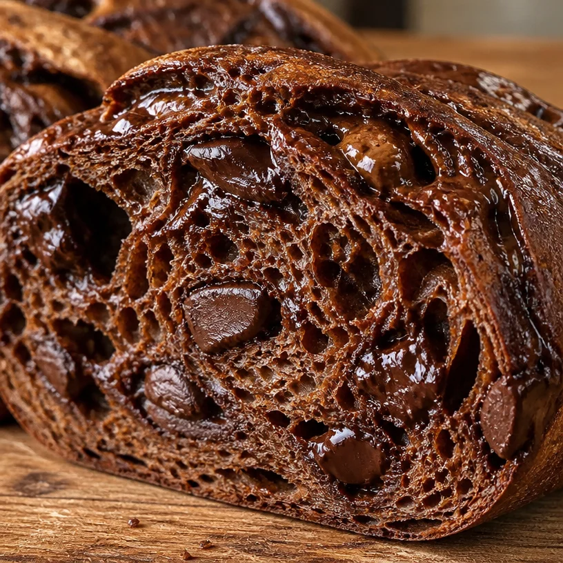Pain au levain double chocolat croustillant et moelleux, parfait pour les gourmands.